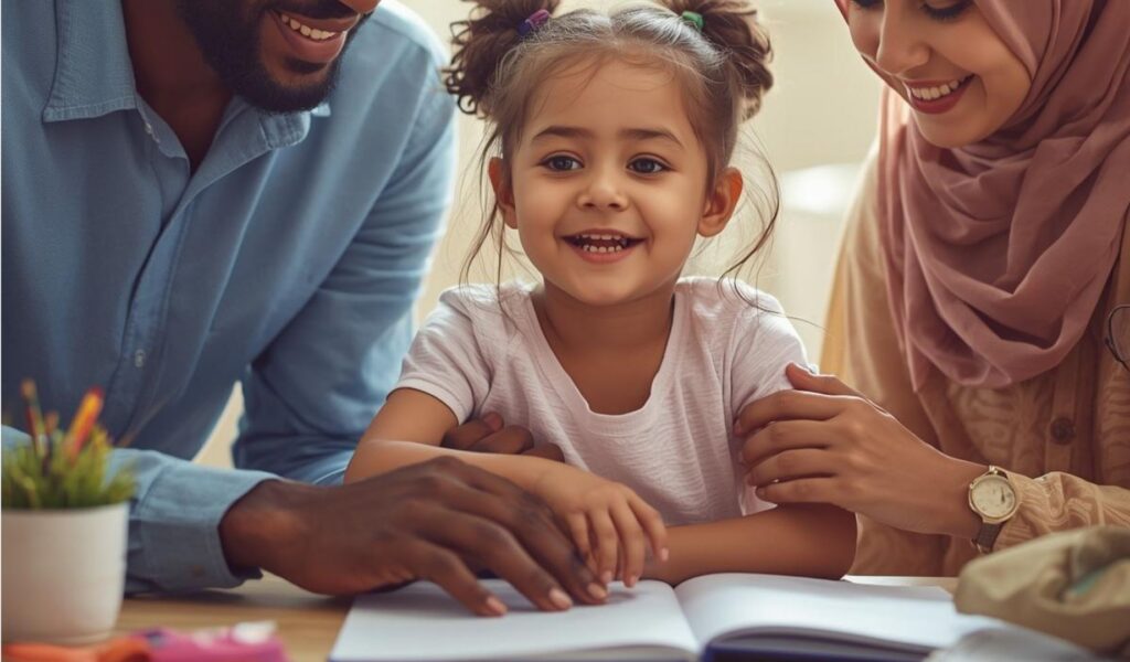 Parents supporting their child during learning activities while exploring ABA therapy insurance coverage and autism insurance coverage options.